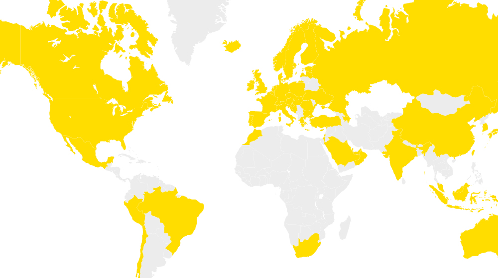 Παγκόσμιος χάρτης παρουσίας της Dyson σήμερα
