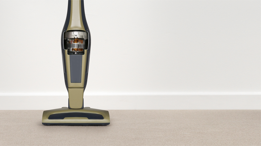 Most cordless vacuums still use dated design methods.</br>Their heaviest components</br>are located at the base of the vacuum, confining it to floor cleaning.