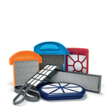 Συλλογή φίλτρων και άλλων μερών της σκούπας.